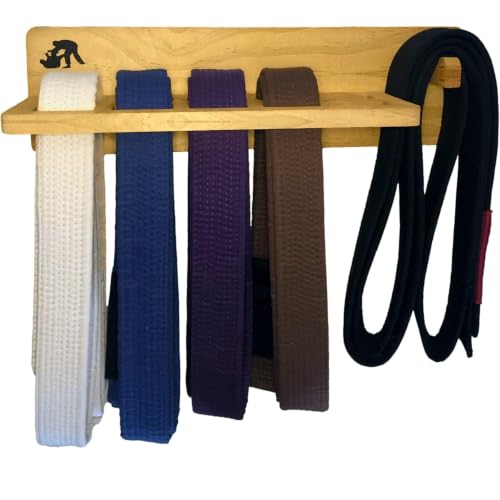 BJJ Belt Display Shelf, Brazilian Jiu Jitsu Wooden 5-6 Belt Hanger