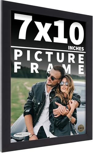 Poster Palooza 7x10 Contemporary Black Wood Picture Frame - UV Acrylic, Foam Board Backing, & Hanging Hardware