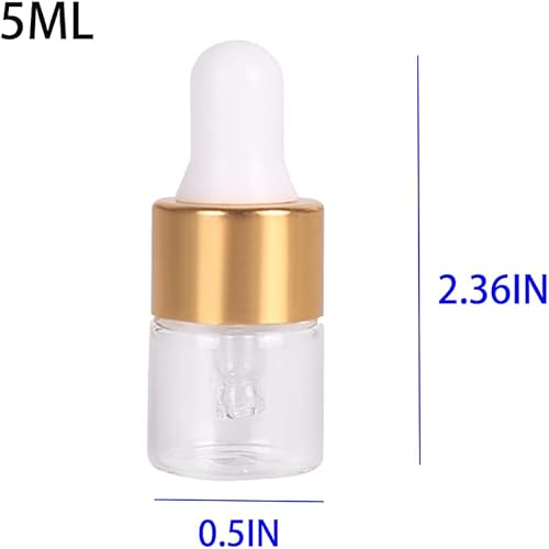 Miniatura 3 de Hauioe 50 botellas cuentagotas de vidrio transparente  130.2 fl oz botella cuentagotas de aceite esencial con pipeta medidora y tapa dorada