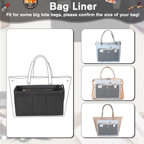 Hejo Handtaschen Organizer, Filz Taschenorganizer, Taschen Organizer Shopper, 27 × 16 × 15 cm Multi-Pocket Handtasche Innentasche für Damen Mädchen (Schwarz, M)