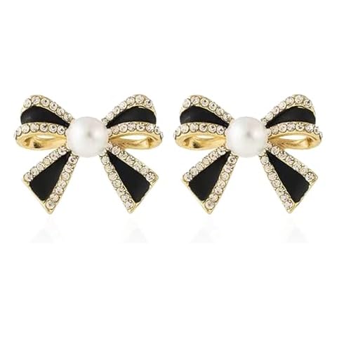 Just Follow Bow Knot Earrings Cute Statement Ribbon Earrings Pearl Crystal Rhinestone Bow Dangle Stud Earrings Wedding Birthday Party Valentine's Day Christmas Jewelry Gifts for Women (B) Cover