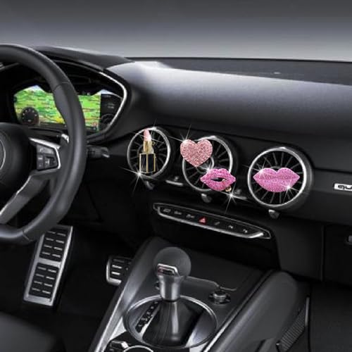 Image of 4 Pcs Pink Lips Air Vent Clips, Sexy Lips Kiss Heart Shape Car Air Fresheners, Charms Rhinestone Diffuser Vent Clip Cute Car Decor Bling Car Accessories for Women, Automotive Air Fresheners (Pink, 4)