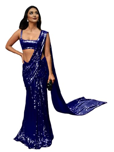 Image of Women's And Girl's Heavy Sequins Work Georgette Saree with Blouse (Wedding-Sequins-Party-Saree)