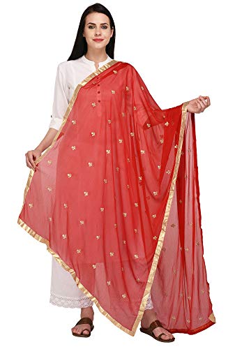 Dupatta en mousseline brodée pour femme rouge vêtement traditionnel indien 1097