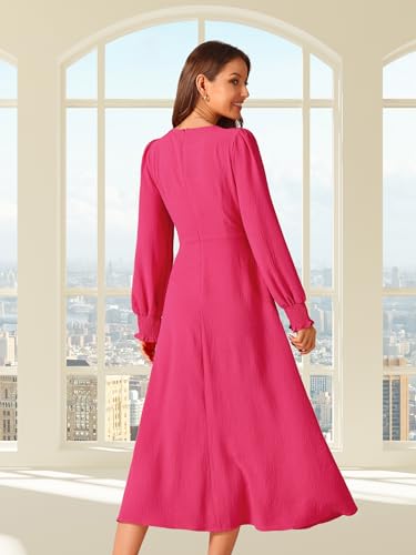 Image of Seta T Women's Fall Dress Frilled Long Sleeve A-Line Casual Midi Dresses