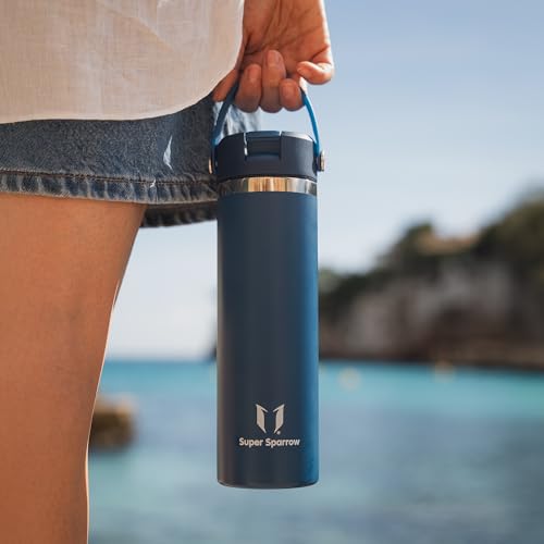Sparrow Trinkflasche Edelstahl 1L - Weiter Öffnung SwivelSip Thermosflasche mit Strohhalm - BPA-frei, Auslaufsicher Trinkflaschen - Ergonomisch Thermoskanne für Sport, Reisen, Outdoor 4