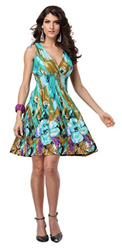 JINHUANSHOW Women's Spring Summer Casual Low-Cut V-Neck Prints Sundresses(Small,Color3)