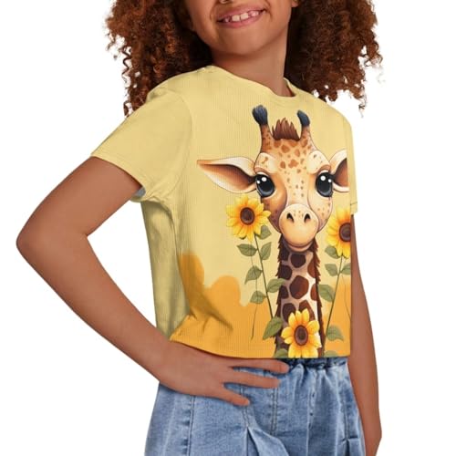 Image of Girl Crop Top Shirts for Summer Cute T Shirts Short Sleeve Tees for Kids 5-16