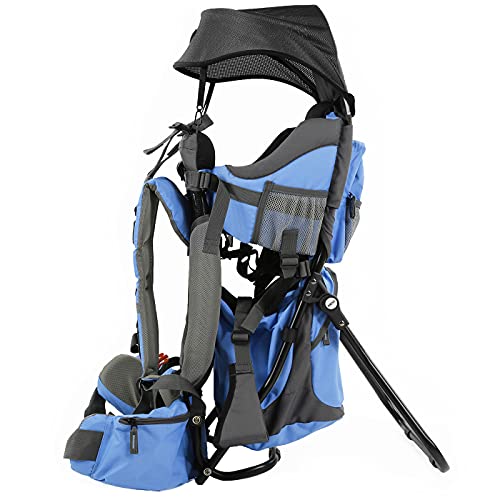 ClevrPlus-Canyonero-Camping-Baby-Backpack-Hiking-Kid-Toddler-Child-Carrier-with-Stand-and-Sun-Shade-Visor-Blue