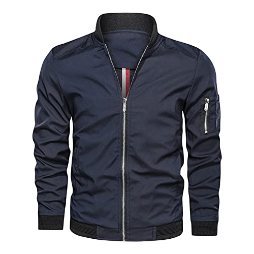 Maiyifu-GJ Men's Lightweight Flight Bomber Jacket Slim Fit Windproof Full Zip Softshell Coat Spring Breathable Windbreaker (Dark Blue,6X-Large)