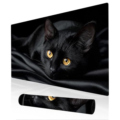 Image of Nuxovilar Black Cat Large Mouse Pad Gaming Mouse Pad Polyester 11.8x31.4 Inches for Home, Office, Gaming Space, Elegant Decor for Cat Enthusiasts