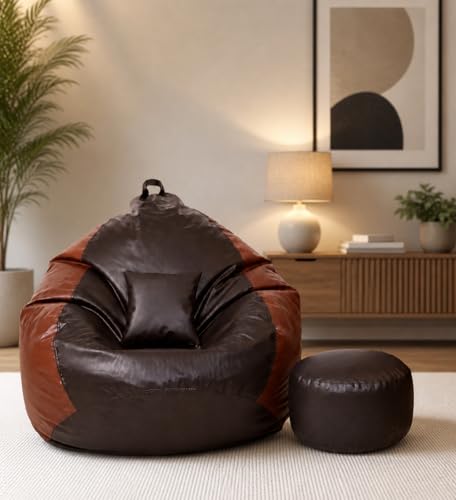 Image of Mansu 4XL Bean Bag Cover with Footrest & Cushion (Without Beans) (4XL) (Tan Brown)