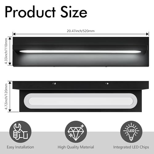 Image of LED Bathroom Lighting Fixture Over Mirror Matte Black,20W Dimmable Modern LED Vanity Light,6000K Cool White Over Mirror Vanity Light for Bathroom,IP44 Waterproof(20.5 Inch)