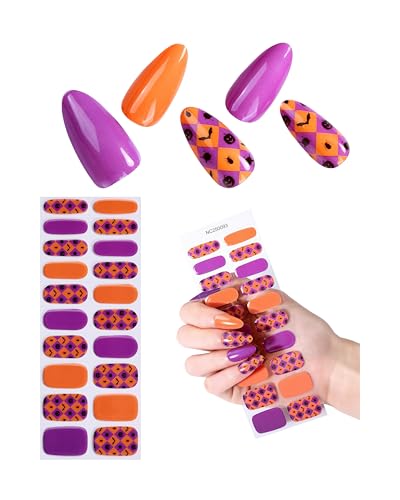 LabTabBa 20pcs Halloween Semi Cured Gel Nail Strips - Salon Quality DIY Wraps,UV Needed
