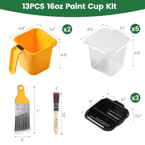 Image of Voomey 12PCS 16OZ Hand Held Paint Cup Kit, Dual-Use Paint Cup Liners & Lids with 1 inch /2 inch Trim Brushes for Home Touch Up, Model Painting, Art Creation, Cabinet Repair & Small Area DIY Projects
