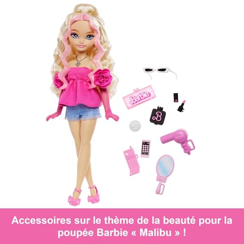 Barbie Poupée et Accessoires Barbie Équipe de Rêve poupée « Malibu » articulée avec Cheveux blonds ondulés 11 Accessoires de Maquillage et de Coiffure HYC21 - vue 3