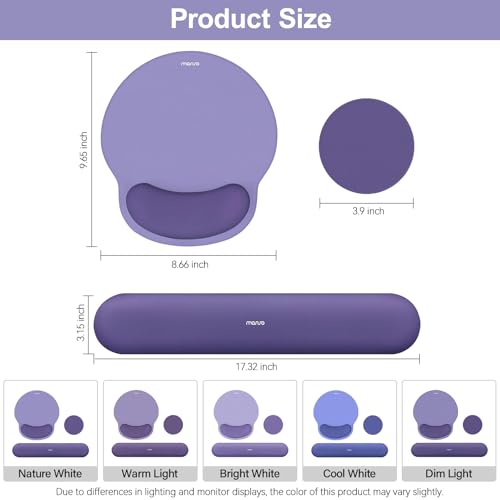 Image of MOSISO Wrist Rest Support for Mouse Pad&Keyboard Set, Circle Curved Ergonomic Mousepad&Coaster Non-Slip Base Home /Office Pain Relief&Easy Typing Pad with Soft Cloth&Raised Memory Foam, Imperial Purple