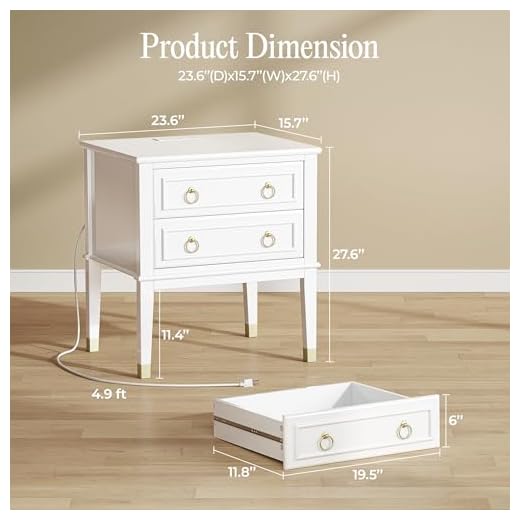Stylish 27.6" Tall Nightstand with Charging Station