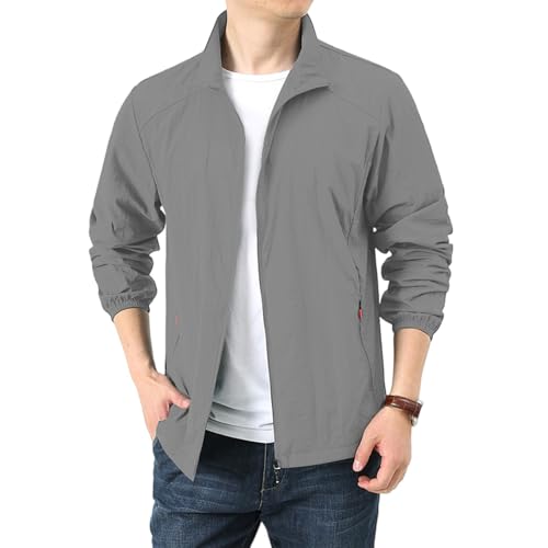 Mens Windbreaker Jackets Lightweight Packable Waterproof Rain Jacket Long Sleeve Zip-Front Trench Coat