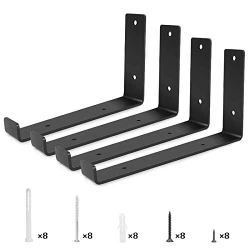 Equerres Etageres Murale,4 Packs Support Etagere Murale, Supports Équerre D'étagère Fixation, Supports D'étagère Robustes en Métal Noir pour Cuisine, Chambre,bibliothèque(30×14CM) Cover