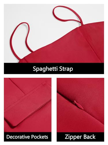 Image of Wenrine Womens Spaghetti Strap Mini Dress Summer Sleeveless Zipper Back Slim Fit Party A Line Dresses Red