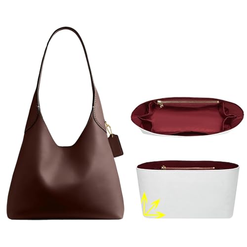 OAikor Purse Organizer Insert Compatible with Coach Brooklyn Shoulder Bag 28,Upgraded Lightweight Water-Resistant Dupontpaper Bag inner Shaper for Luxury Hobo Bags(28, White-Wine Red)