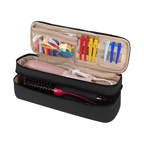 Estuche de viaje para secador de pelo – Organizador de herramientas capilares de doble capa, bolsa de almacenamiento para rizar | Bolsa de hierro plana resistente al calor para accesorios de viaje,