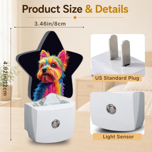 Image of Colorful Dog Plug in Star Night Light, Night Light with Sensor for Kids Nursery Bedroom, Decorative Soft Glow Lamp for Hallway Bathroom, Energy Saving