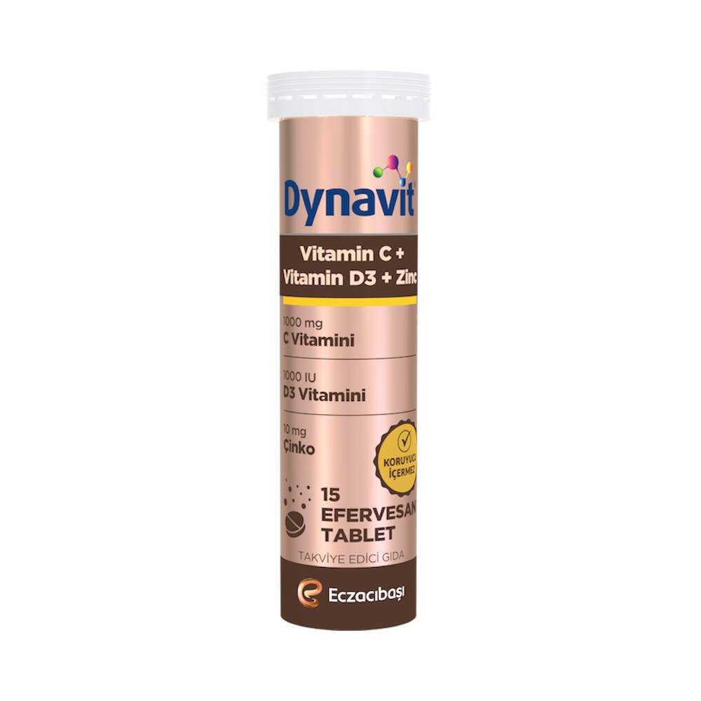 Dynavit Vitamin C & Vitamin D3 & Çinko 15 Efervesan Tablet - Bağışıklık - Şekersiz Portakal Aromalı