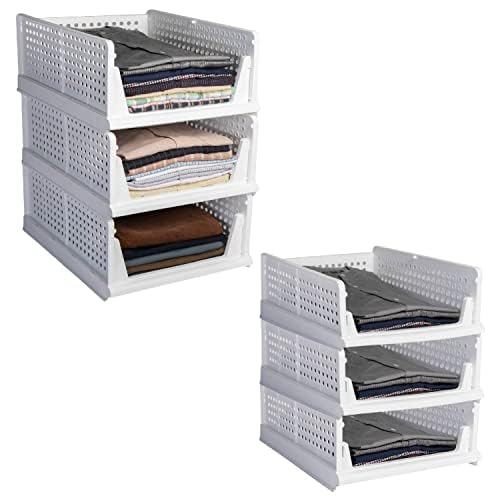 HomeStrap Set of 6, Stack it Up | Cloth Stacker | Foldable Shirt Storage Stacker for Wardrobe | Plastic Stackable Closet Organizer | White