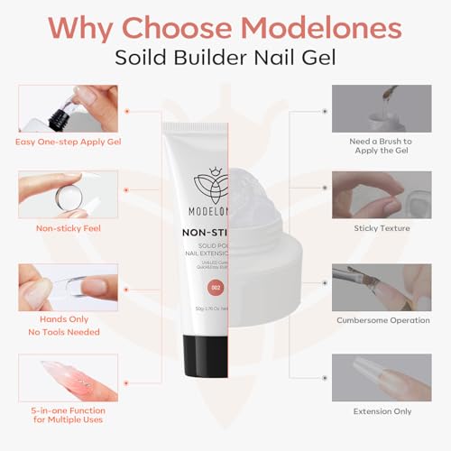 Image of modelones Solid Builder Gel for Nails, Poly Nail Gel Extension Non-Sticky Gel Nail Polish Apply Upgraded 3D Art Sculpting Molding Starter-friendly 50g