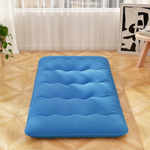 COSTWAY Japanische Futon Matratze, Tatami-Matte, Bodenmatratze, Klappmatratze mit waschbarem Bezug, Faltbare Schlafmatte mit Tragetasche (Blau, 90 x 200 cm) – Bild 3