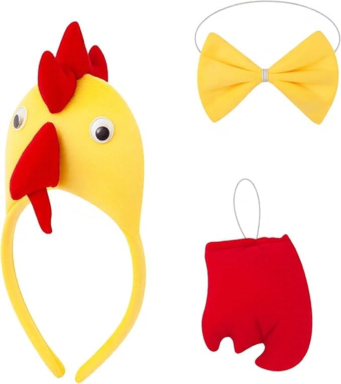 HWZENQZ 3Pcs Animal Costume Set,Zebra/Leopard/Giraffe/Rooster, Ears Headband, Bow Tie & Tail, Halloween, Carnival, Cosplay (Rooster)