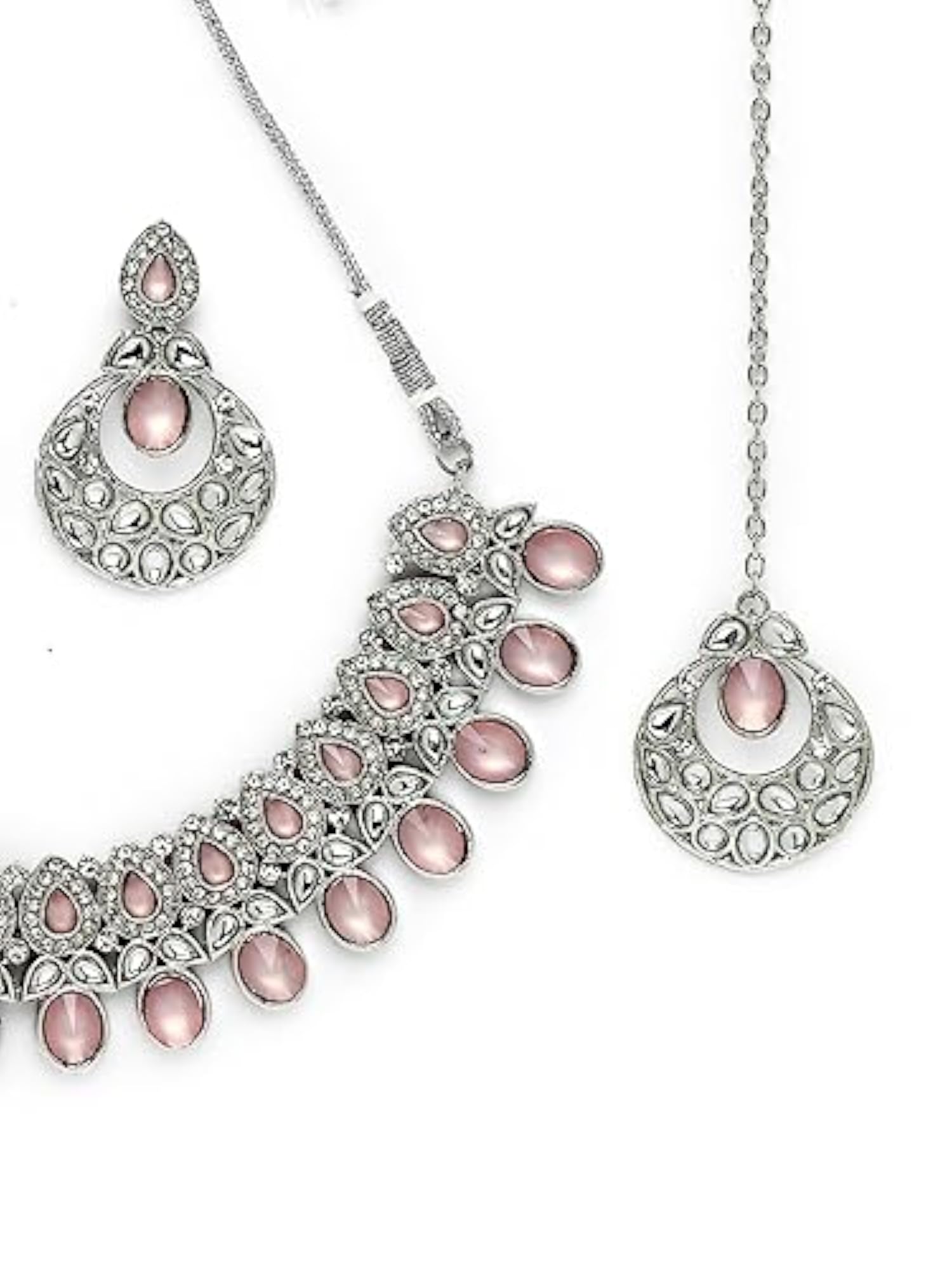 Elegant Rhodium Plated AD Necklace Set