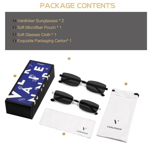 Image of VANLINKER Retro Rectangle Polarized Sunglasses for Women Men Small 90s Vintage Trendy Slim Narrow Rectangular Frame VL9684