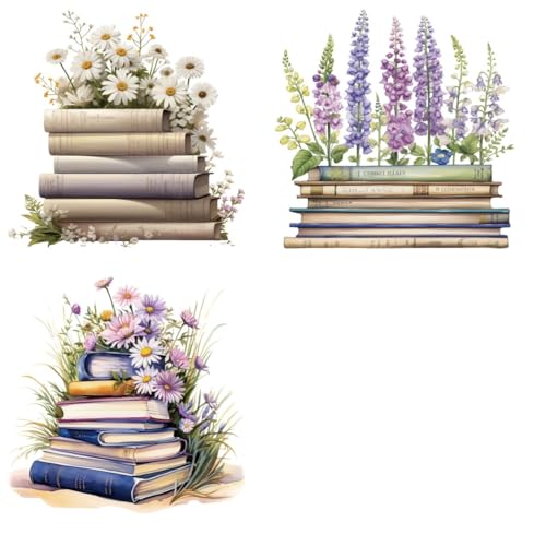 Watercolor Book Flower Iron Transfer Patch Heat Transfer Sticker Vinyl Design Iron Applique T-Shirt Clothing DIY Craft Applique Clothing Decoration (P2)