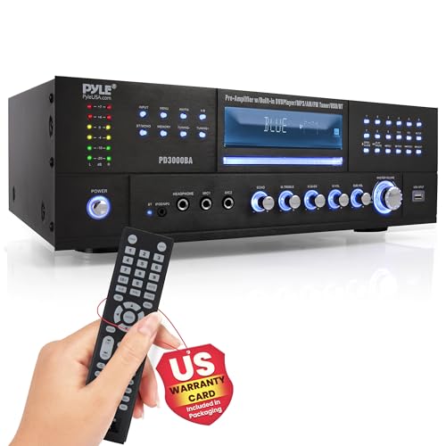 Image of Pyle 4 Channel Bluetooth Home Amplifier - Front Loading DVD/CD Player - 3000W Peak Stereo Receiver - 2 Mic Inputs w/ Echo, FM Radio,Optical In,USB,RCA,Composite, LED Level Meter, Rack Mount - PD3000BA