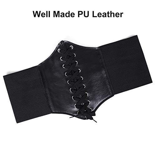 Image of Lace-up Corset Elastic Retro Cinch Belt Waist Belts for Women Black by SUOSDEY