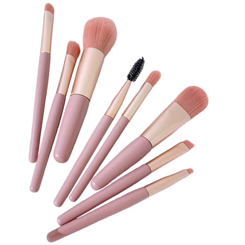 ulafbwur Lot de 8 pinceaux de maquillage à poils doux pour débutants, fond de teint, blush, lèvres, nez, ombre à paupières, sourcils, cils Rose