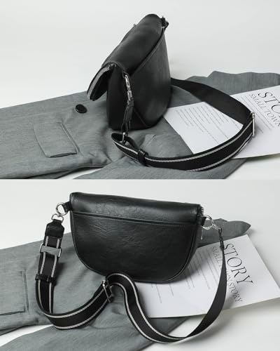 Crescent Bag for Women and Men, Fashion Medium PU Leather Folding Crescent Moon Bag Single Shoulder Bag with Adjustable Strap (Z-PU-Black)4