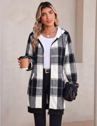 HOTOUCH Plaid Hoodie Women's Zip Up Hoodies Oversized Long Tunic Sweatshirts - image 2
