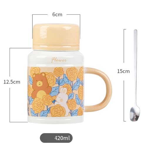Jarsense Ceramic Coffee Mug, Rabbit Cappuccino Mug with Handle and Lid, 420ml Breakfast Oatmeal Mug, Creative Tea Mug Milk Mug (Yellow) - Image 2
