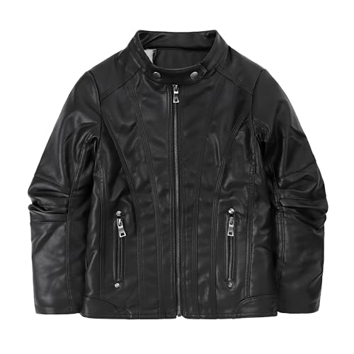 LJYH Boy's Collar Thicken Faux Motorcycle Leather Jacket Kids Winter Biker Coats Black 3/4yrs（100cm）