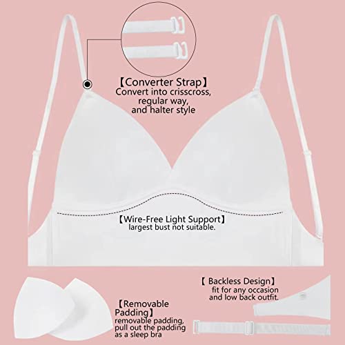 Image of Strappy Low Back Bra for Women Deep V Low Cut Backless Bralette Multiway Convertible Straps Halter Bra
