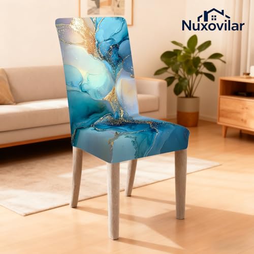 Image of Nuxovilar 4PCS Blue Gold Fluid Art Stretch Chair Covers 23.6x70in