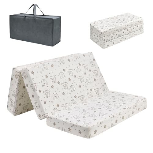 RSN Trifold Pack and Play Mattress 38 x 26 x 3 Soft Baby Memory Foam Pack N Play for Toddlers Portable Mini Travel Crib Playpen Mattress with Waterproof Washable Cover and Carry Bag