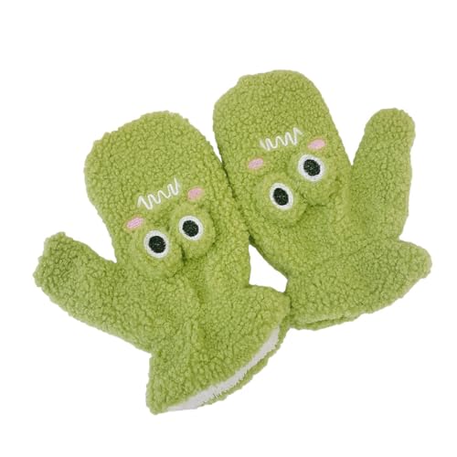 WOFASHPURET 1 Pair Boys and Girls Winter Knitted Gloves Cartoon Plush Frog Mittens Windproof Warm