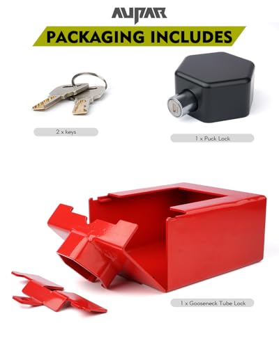 Aupar Patent-Designed Gooseneck Trailer Lock - Fit Most 7-Inch Bottom Plate Couplers, Heavy Duty Lock for Square & Round Trailer Tube - Red - Thumbnail 7