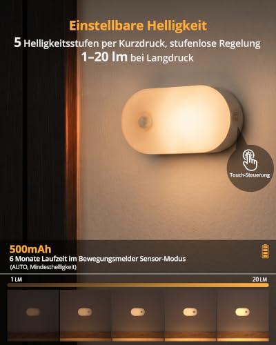Lyridz Aufladbar Nachtlicht mit Bewegungsmelder 3 Modi: AUTO/ON/OFF, 2 Stk. – Bild 4