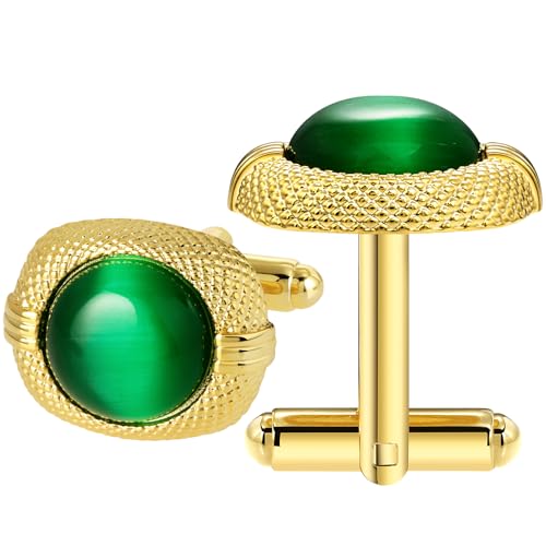 Gemelos para hombre con gema ojo de gato verde miniatura 1